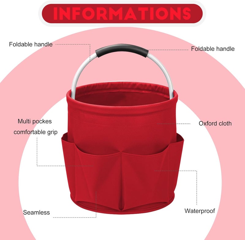 Ashmacdo Cleaning Caddy for Cleaning Supplies,17L Cleaning Supply Caddy with Handle Foldable Cleaning Supplies Organizer Bucket Cleaning Products Organizers for Home, Garden (Red) - Image 2